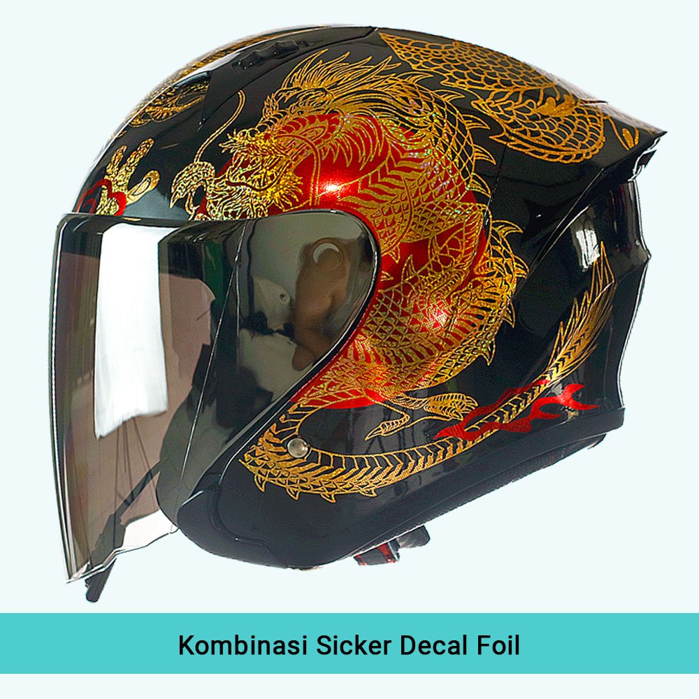 helm dengan sticker foil jds kairoz dragon